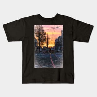 Early Morning Tram digital art Kids T-Shirt